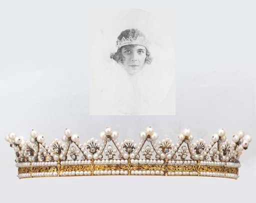 AN ANTIQUE PEARL AND DIAMOND TIARA