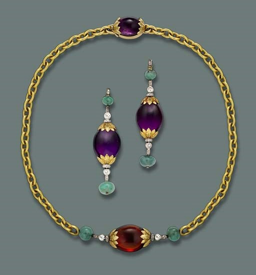 A DIAMOND AND GEM-SET DEMI-PARURE