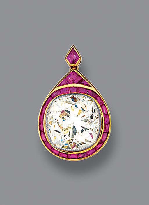 A DIAMOND AND RUBY PENDANT