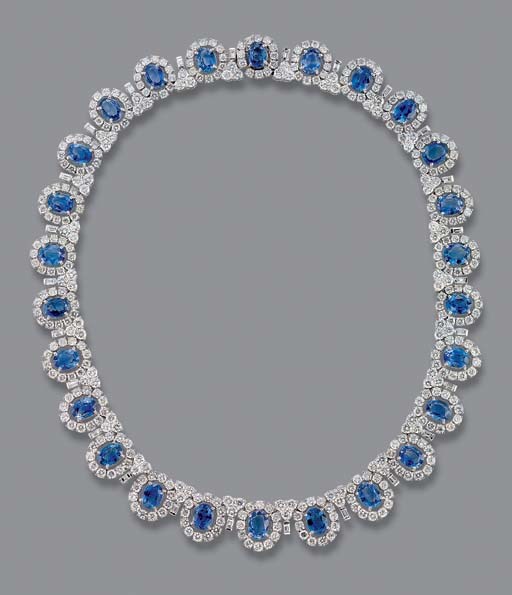 A SAPPHIRE AND DIAMOND NECKLACE