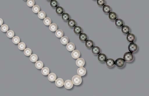 A PAIR OF CULTURED PEARL NECKLACES