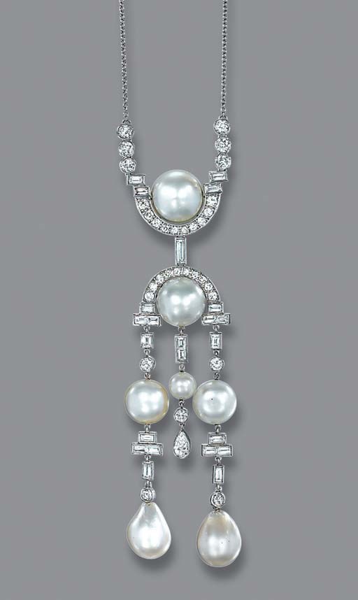 A PEARL AND DIAMOND NECKLACE