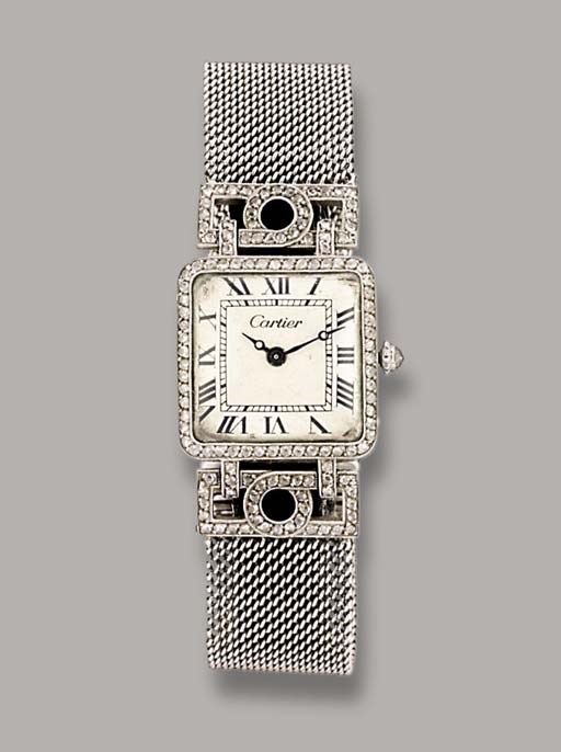 A LADY'S ART DECO DIAMOND WRISTWATCH, BY CARTIER