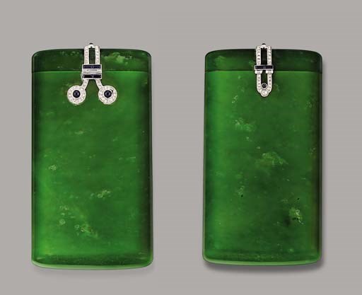 AN ART DECO NEPHRITE, ONYX AND DIAMOND CIGARETTE CASE, BY CARTIER