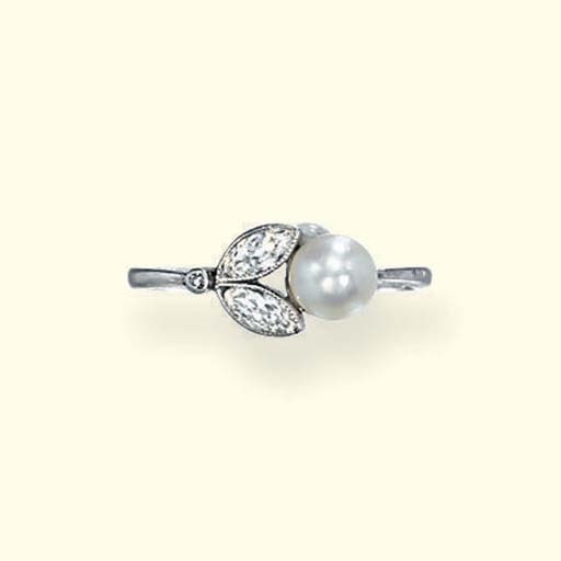 A PEARL AND DIAMOND RING, BY FABERGE