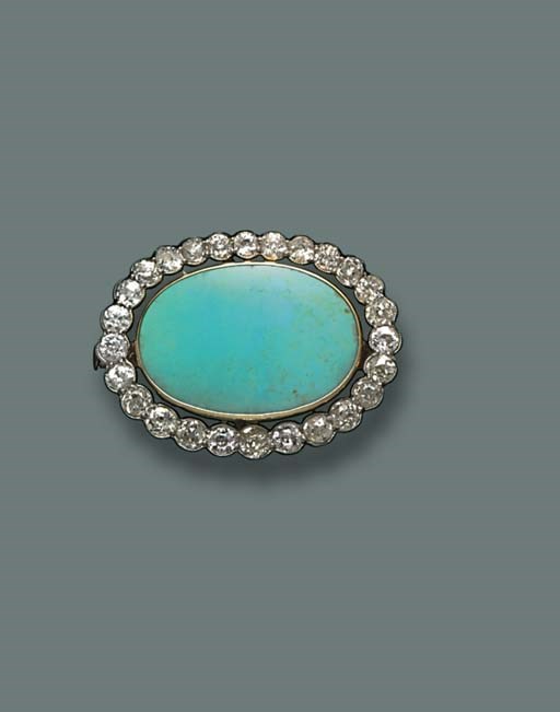 A BELLE EPOQUE TURQUOISE AND DIAMOND BROOCH