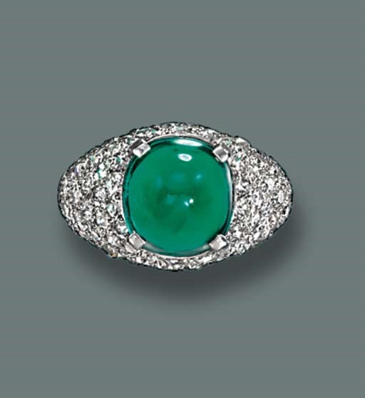 A FINE EMERALD AND DIAMOND RING, BY CARTIER