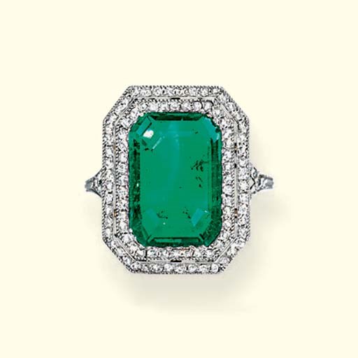 A BELLE EPOQUE EMERALD AND DIAMOND RING