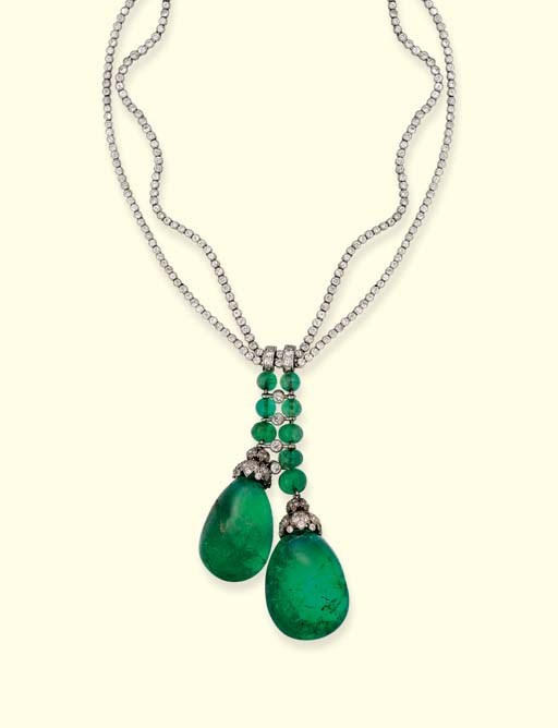 A FINE ART DECO EMERALD AND DIAMOND NECKLACE, BY BOUCHERON