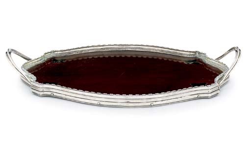 A GEORGE V SILVER-MOUNTED WOOD TRAY