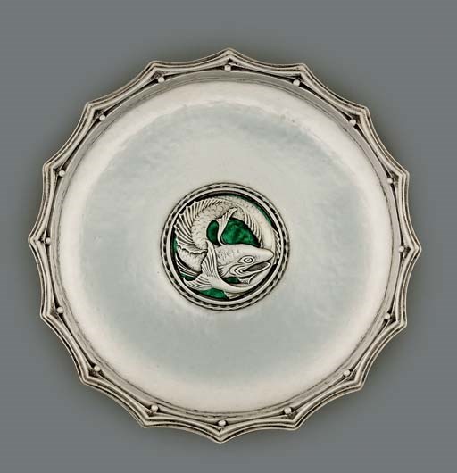 'THE QUEEN'S FISH TRAY'
A GEORGE V SILVER AND ENAMEL DISH