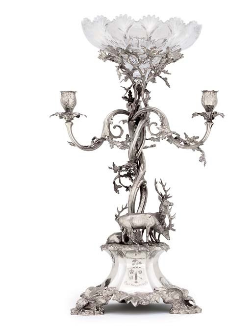 A VICTORIAN SILVER THREE-LIGHT CANDELABRUM CENTREPIECE