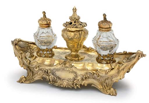 A VICTORIAN SILVER-GILT INKSTAND