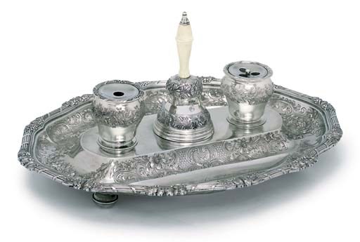 A GEORGE IV ROYAL SILVER INKSTAND