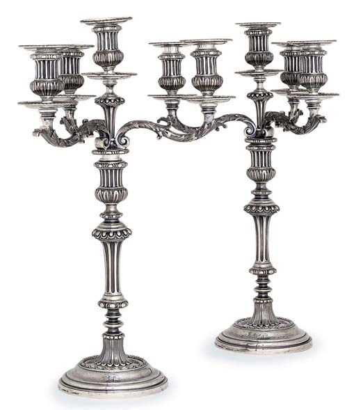 A PAIR OF VICTORIAN FOUR-LIGHT CANDELABRA