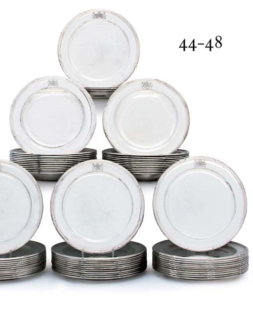 A SET OF TWELVE GEORGE III SILVER DINNER-PLATES