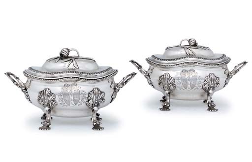 A PAIR OF GEORGE III SILVER SAUCE-TUREENS AND COVERS