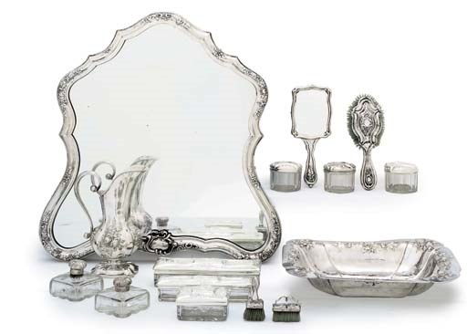 AN AUSTRIAN SILVER DRESSING TABLE-SERVICE