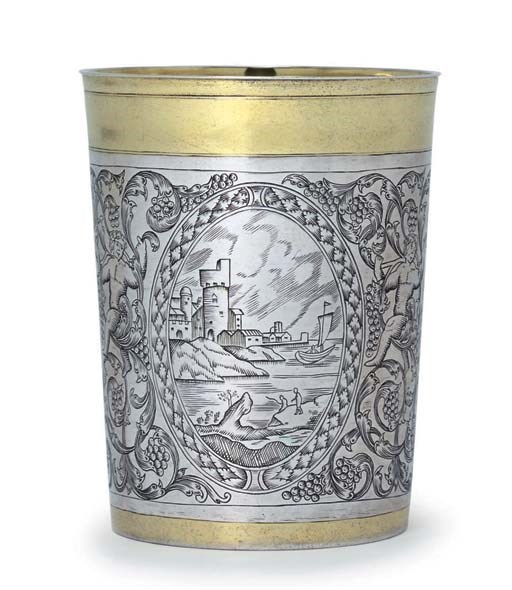 A GERMAN PARCEL-GILT SILVER BEAKER
