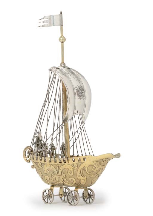 AN IMPORTANT GERMAN PARCEL-GILT SILVER NEF