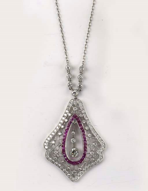 A RUBY AND DIAMOND PENDANT