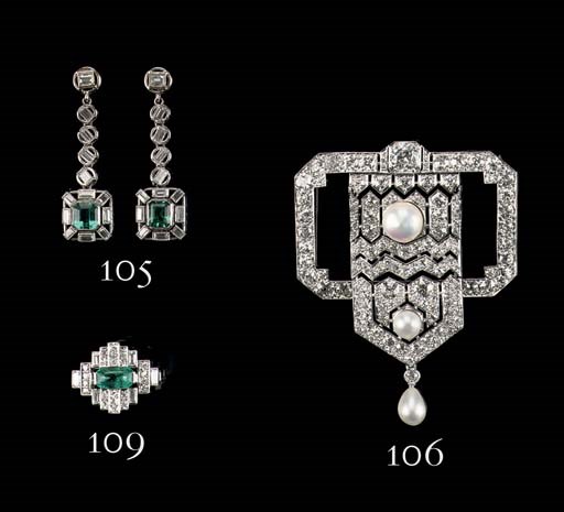 A PAIR OF EMERALD AND DIAMOND EARRINGS