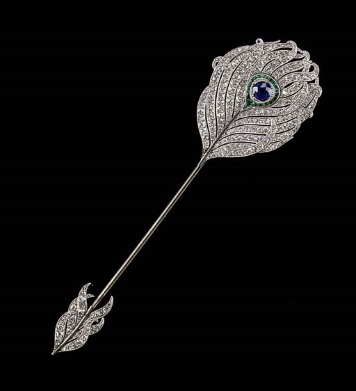 A BELLE EPOQUE GEM SET AND DIAMOND JABOT PIN