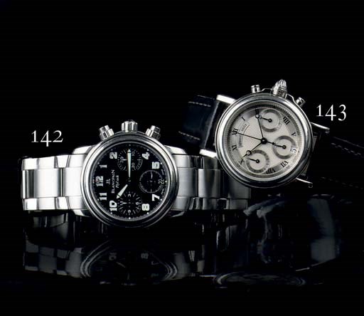 AN AUTOMATIC STAINLESS STEEL WATER RESISTANT FLYBACK CHRONOGRAPH WRISTWATCH WITH DATE, BY BLANCPAIN
