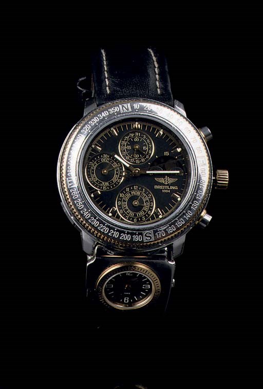 A STAINLESS STEEL SUTOMATIC TRIPLE CALENDAR CHRONOGRAPH WRISTWATCH WITH MOONPHASE, BY BREITLING