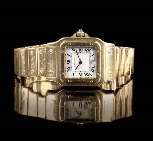 AN 18K GOLD WRISTWRATCH WITH SWEEP CENTRE SECONDS AND DATE, BY CARTIER