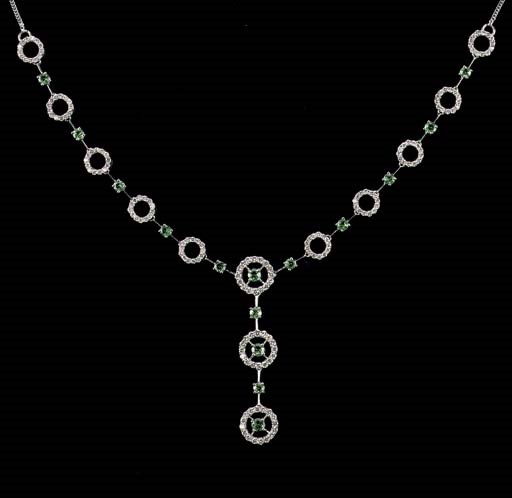 A TSAVORITE AND DIAMOND NECKLACE