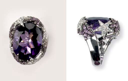 AN AMETHYST, DIAMOND AND PINK SAPPHIRE RING, BY MARGHERITA BURGENER