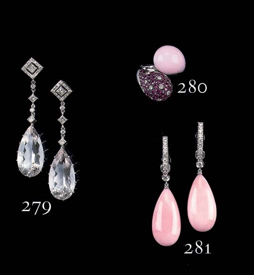 A PAIR OF MORGANITE AND DIAMOND EARRINGS