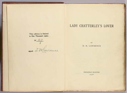 LAWRENCE, David Herbert (1885-1930). Lady Chatterley's Lover. Florence: Privately Printed, 1928.