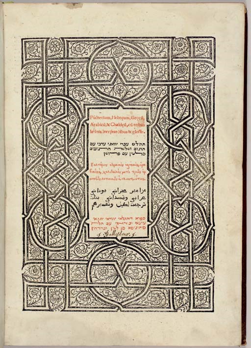 PSALTER, Polyglot -- Psalterium Hebraeum, Graecum, Arabicum, & Chaldaeum, cum tribus latinis interpretationibus & glossis. Edited by Agostino Giustiniani (1470-1536). Genoa: Pietro Paulo Porro in the house of Nicolo Giustiniani Paulo, November 1516.