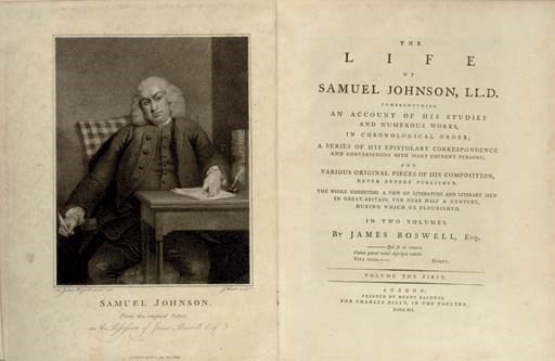 BOSWELL, James (1740-1795). The Life of Samuel Johnson. London: Henry Baldwin for Charles Dilly, 1791.