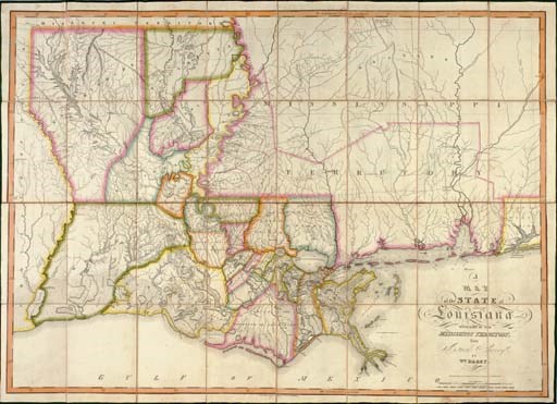 DARBY, William (b. 1775). A Map of the State of Louisiana with Part of the Mississippi Territory from Actual Survey. Philadelphia: John Melish, 1816.