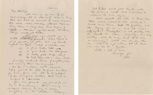 EISENHOWER, Dwight D. Autograph letter signed ("Ike"), to Mamie Eisenhower, 22 November [1944]. 2 pages, 4to.