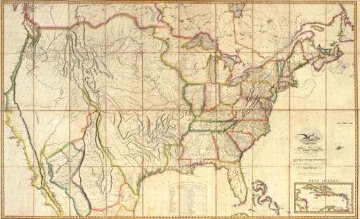 MELISH, John (1771-1822). Map of the United States with the contiguous British & Spanish Possessions Compiled from the latest & best authorities. Philadelphia: John Melish, 1816.