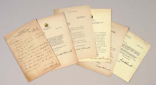 ROOSEVELT, Franklin D. (1882-1945), President. An archive of 50 FDR letters and telegrams to John S. Cohen (1870-1935), editor of the Atlanta Journal, signed "Franklin D. Roosevelt" or "FDR," 1921-1933. Together 62 pp., 4tos and 8vos, on personal, gubernatorial and White House stationery, some age-toned. The collection comprises: 1 undated ALS FDR to Cohen; 39 TLS FDR to Cohen, including one as President; 10 printed telegrams FDR to Cohen; 1 TLS from Louis M. Howe to Cohen; 2 TLS from FDR with secretarial signatures; 2 printed invitations; 1 TLS from Guernsey Cross; 2 secretarial carbons.