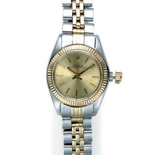 A STAINLESS STEEL AND GOLD OYSTER PERPETUAL WRISTWATCH, BY ROLEX