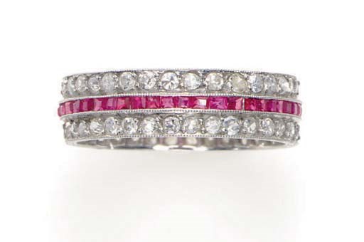 A RUBY, DIAMOND AND PLATINUM BAND