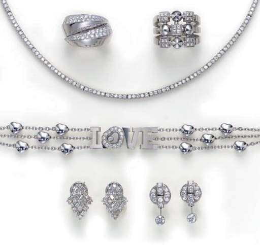A GROUP OF DIAMOND AND 18K WHITE GOLD JEWELRY