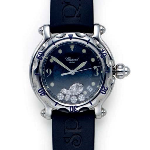 A "HAPPY SPORT" DIAMOND AND STAINLESS STEEL WRISTWATCH, BY CHOPARD
