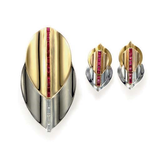 A SET OF RUBY, DIAMOND, AND BI-COLORED GOLD JEWELRY, BY CARTIER