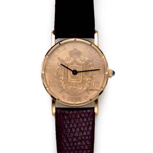 A GOLD COIN WRISTWATCH, BY CORUM