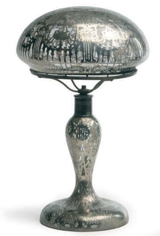 AN AMERICAN SILVER OVERLAY TABLE LAMP,