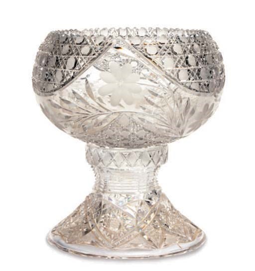 AN ASSEMBLED AMERICAN BRILLIANT CUT PUNCH BOWL ON STAND,