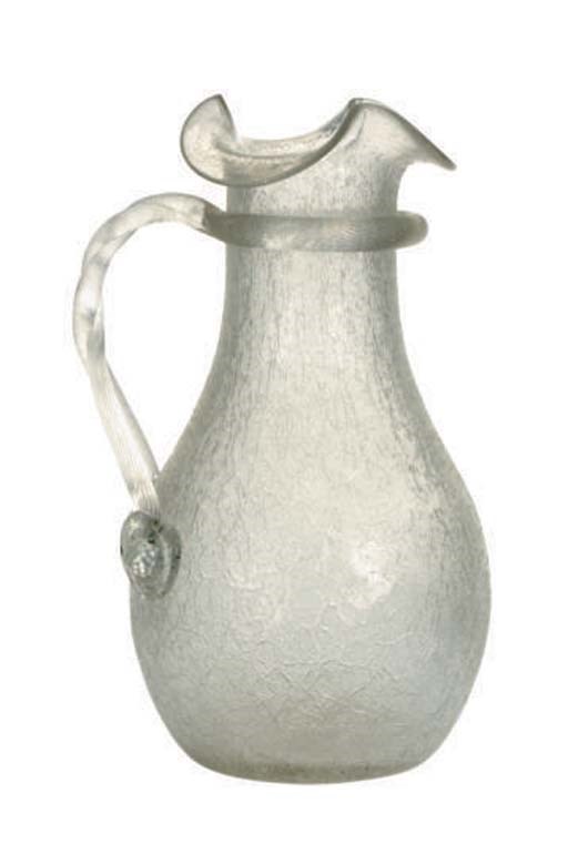 A CRACKLE GLASS PITCHER,