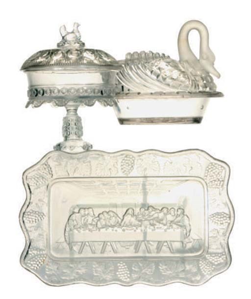 A GROUP OF AMERICAN PRESSED GLASS SERVING PIECES,